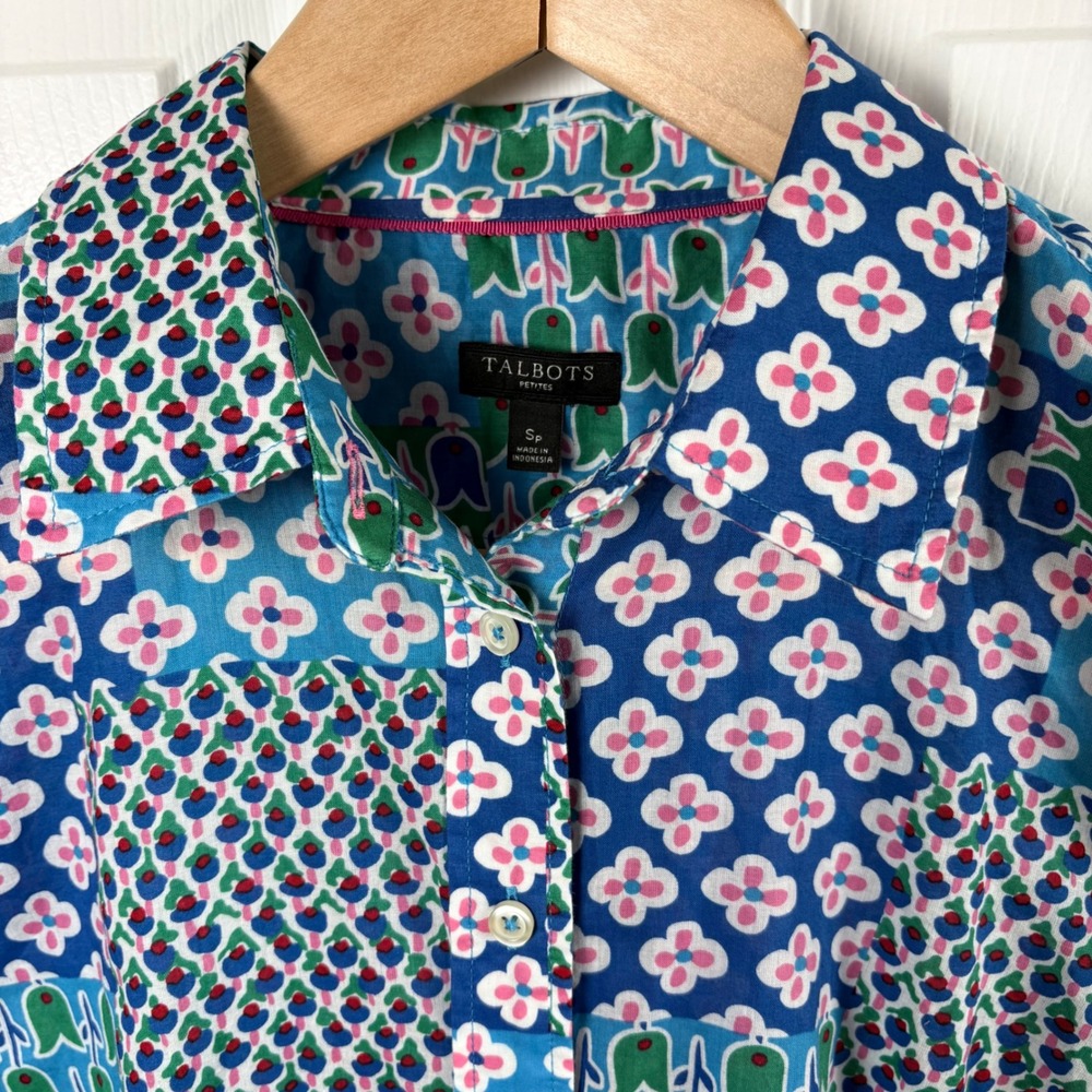 Talbots Petites Patchwork Button-Up Shirt Women's… - image 4